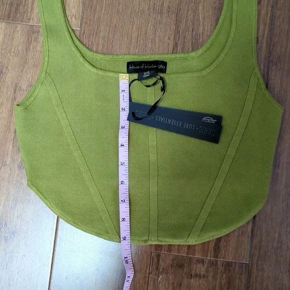 House of Harlow 1960 Luxe Essentials Olive Green Ribbed Crop Corset Top - Picture 7 of 8